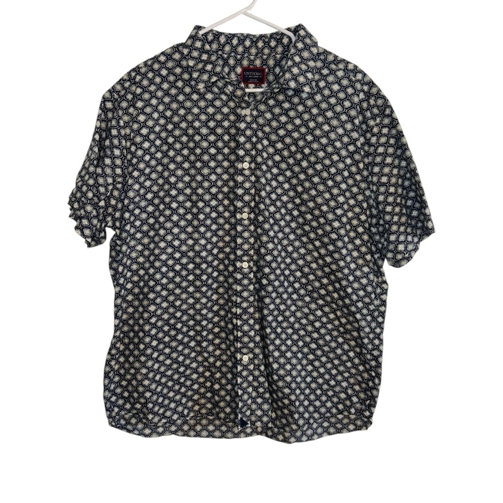 UNTUCKit Larz Blue Patterned Short Sleeve Button Down Shirt Size XXL